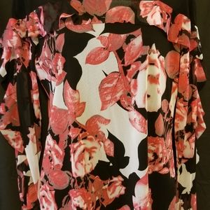 INC BLACK WITH RED FLOWERS BLOUSE